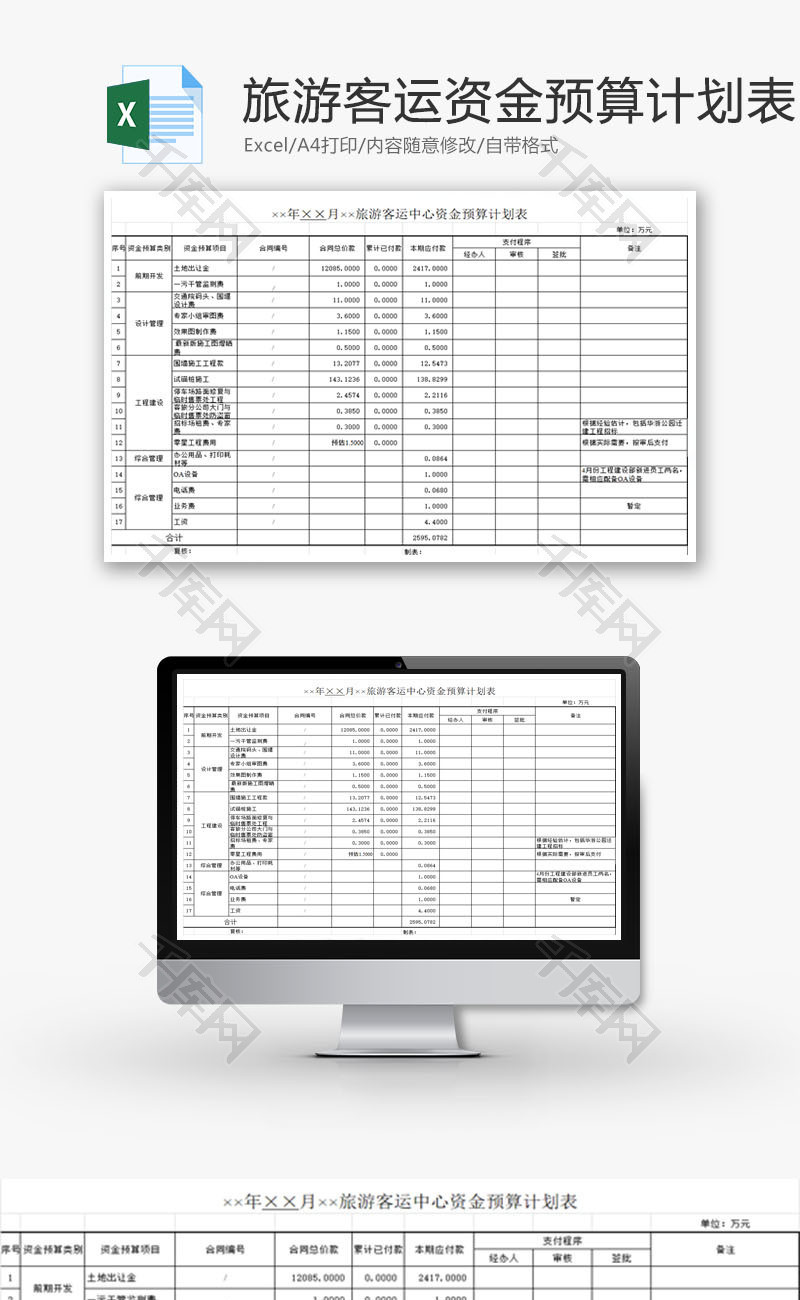 公司资金预算计划表EXCEL模板