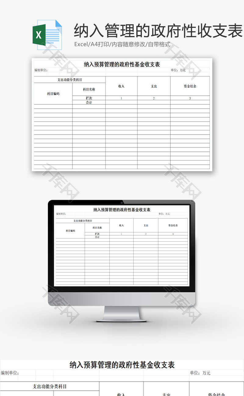 预算管理的政府性基金收支表EXCEL模板