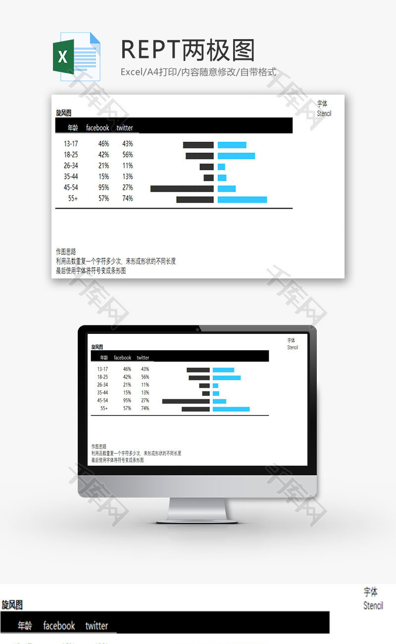 REPT两极图EXCEL模板