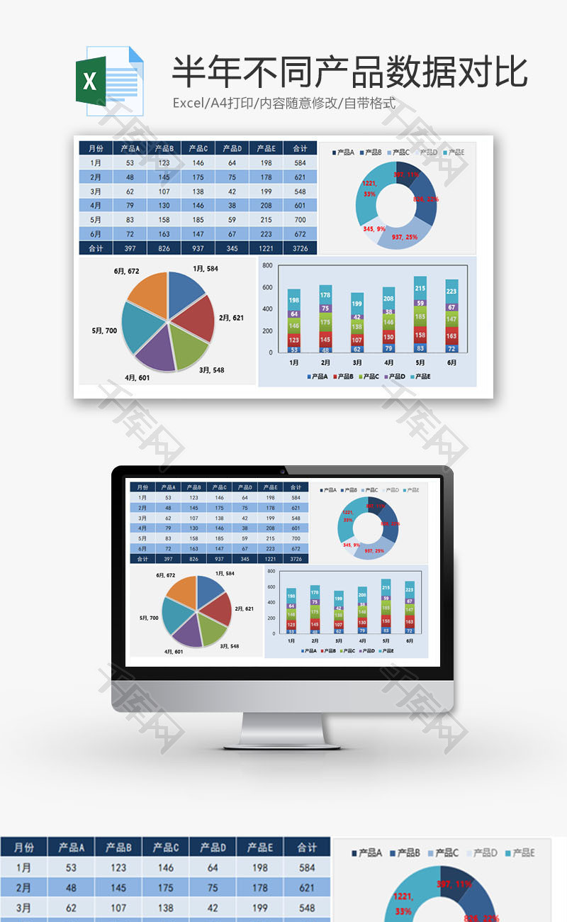 半年不同产品数据对比EXCEL模板