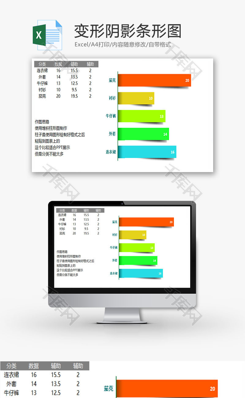 变形阴影条形图EXCEL模板