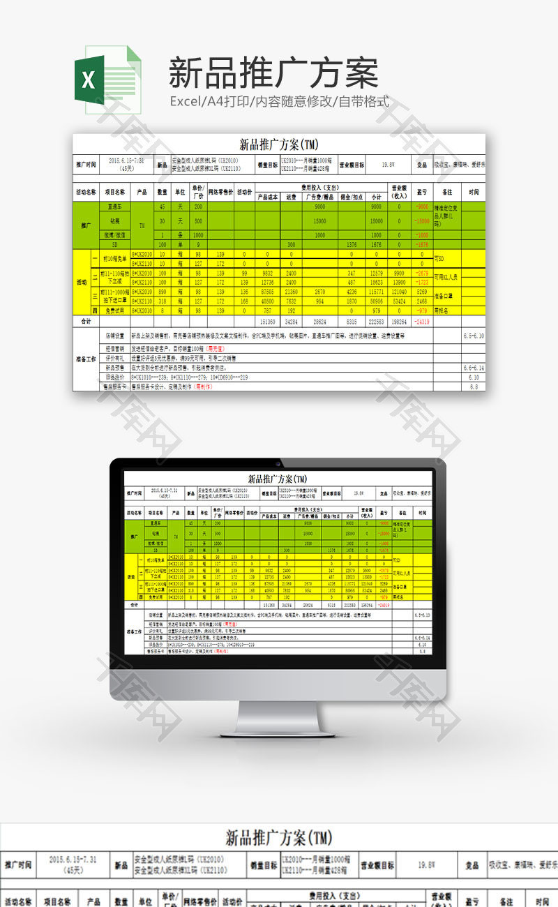 日常办公新品推广方案Excel模板