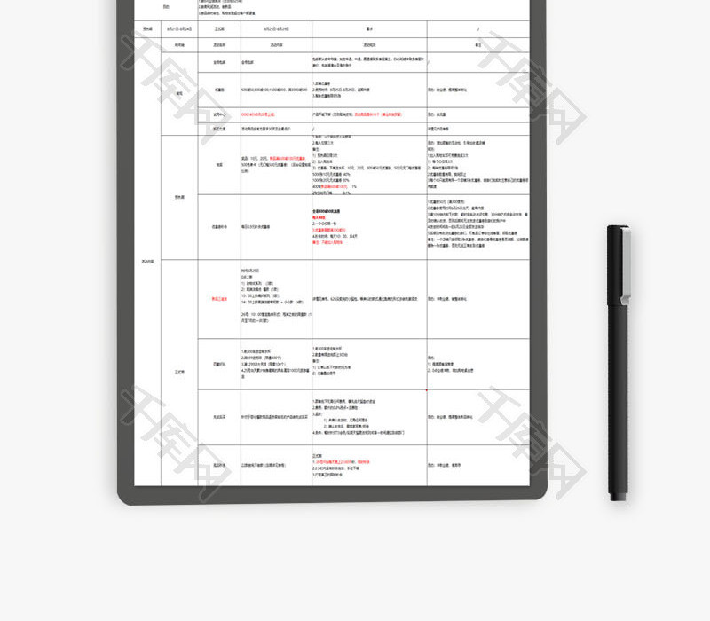 日常办公活动方案产品表格Excel模板