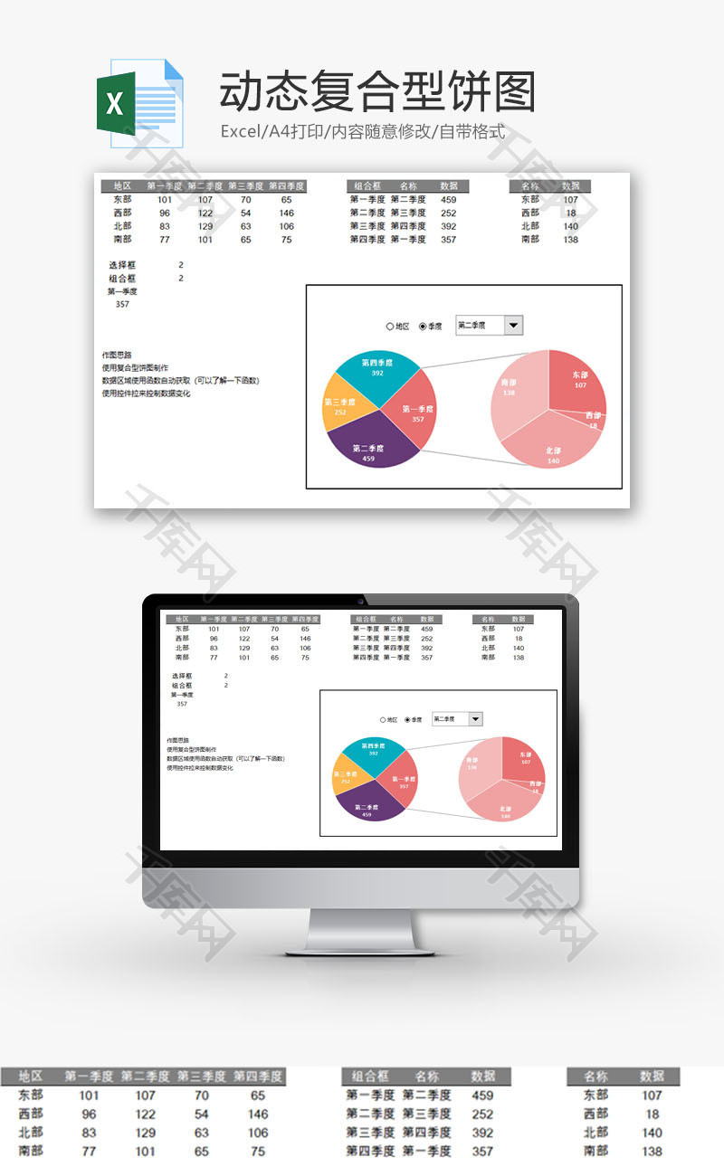 动态复合型饼图EXCEL模板