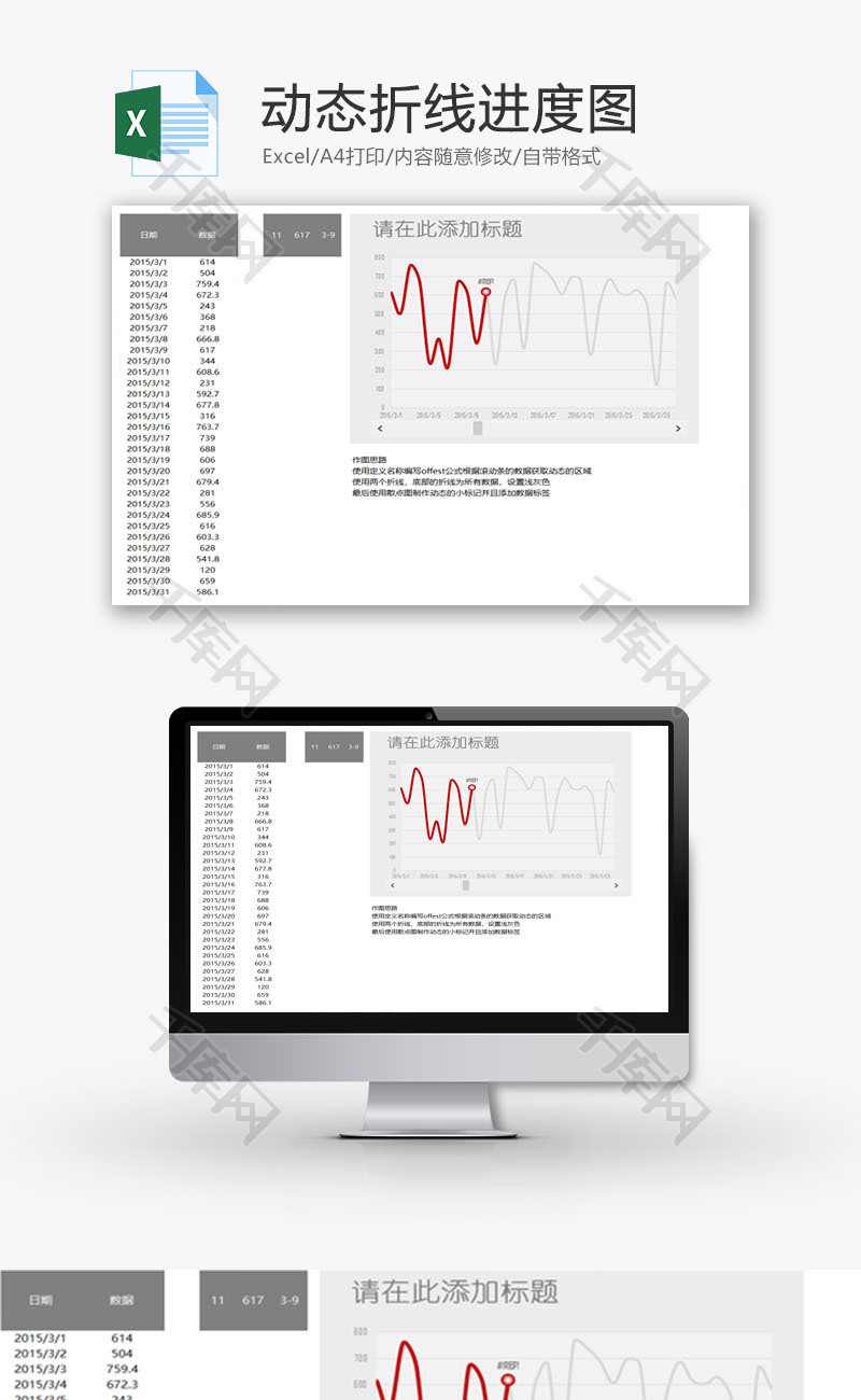 动态折线进度图EXCEL模板
