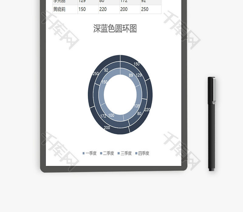 深蓝色圆环图EXCEL模板