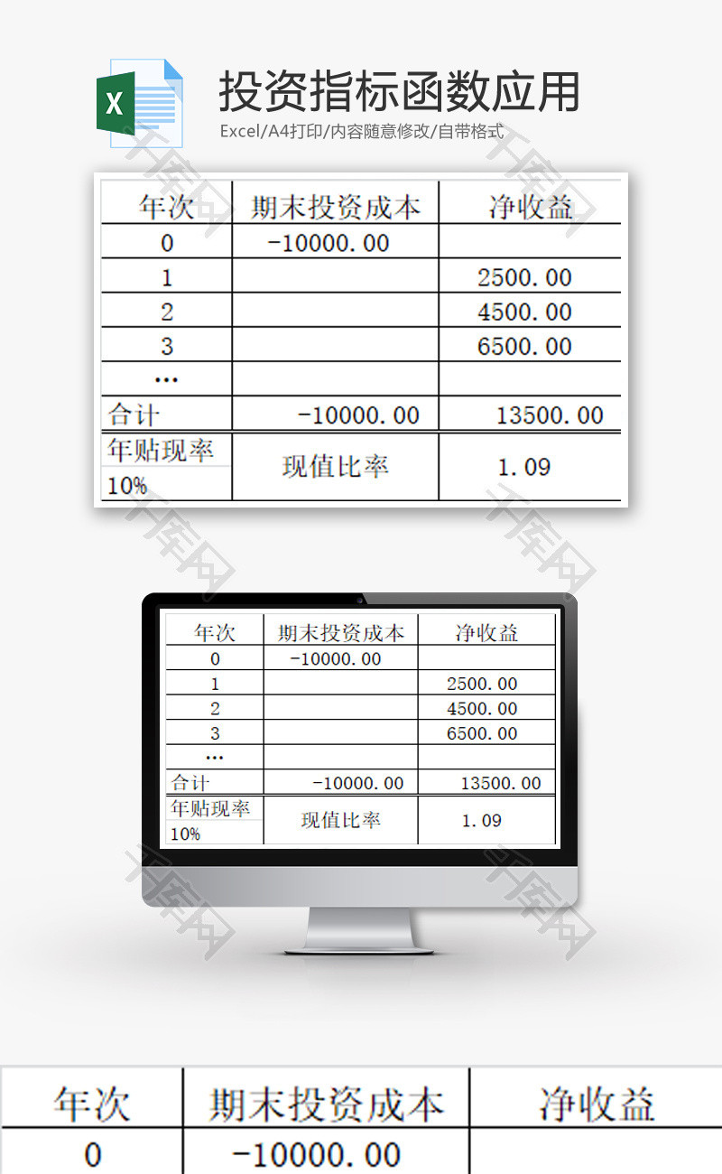 投资指标函数应用EXCEL模板