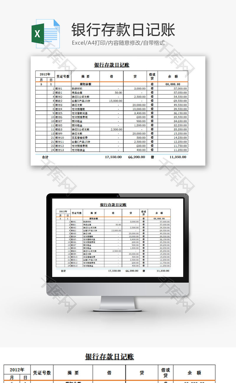 银行存款日记账EXCEL模板