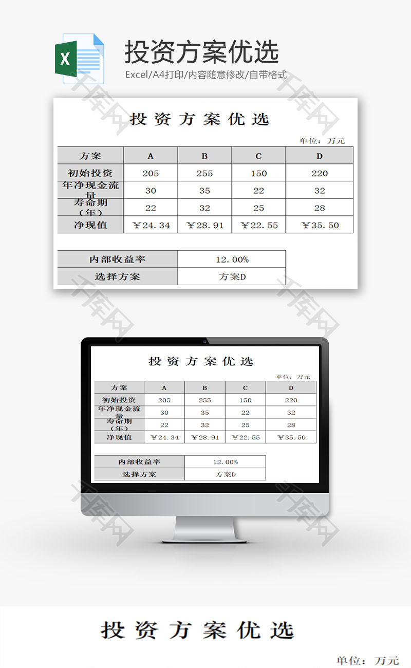 投资方案优选EXCEL模板