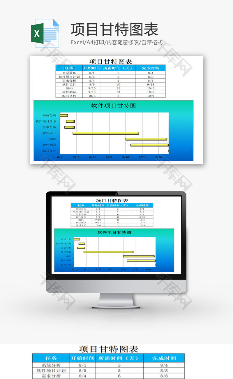 项目甘特图表EXCEL模板