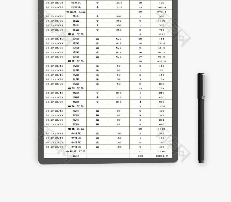 办公用品采购记录统计表EXCEL模板