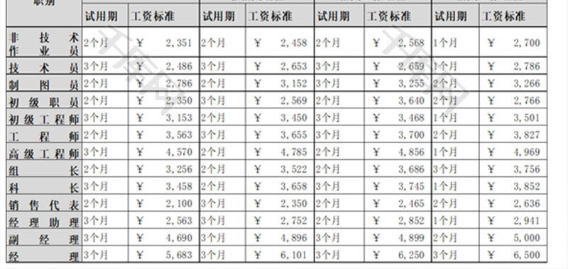 新员工试用标准表EXCEL模板