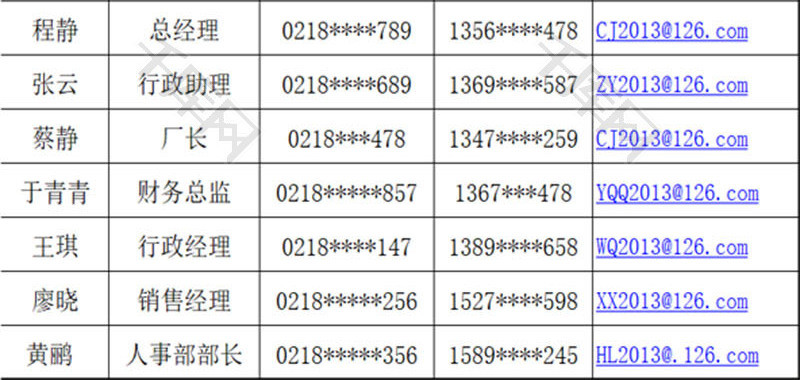 员工通信簿EXCEL模板