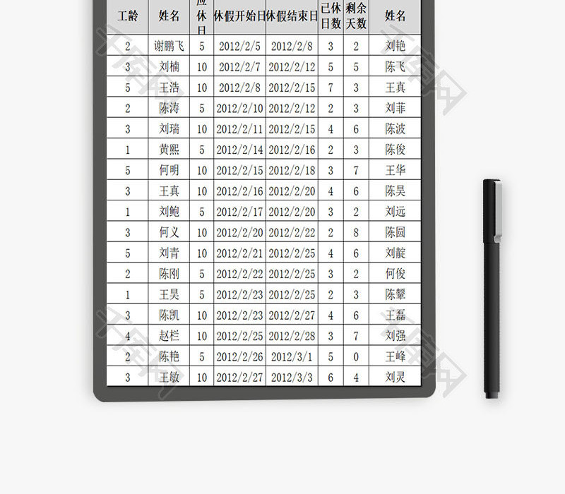 员工年假休假统计表EXCEL模板