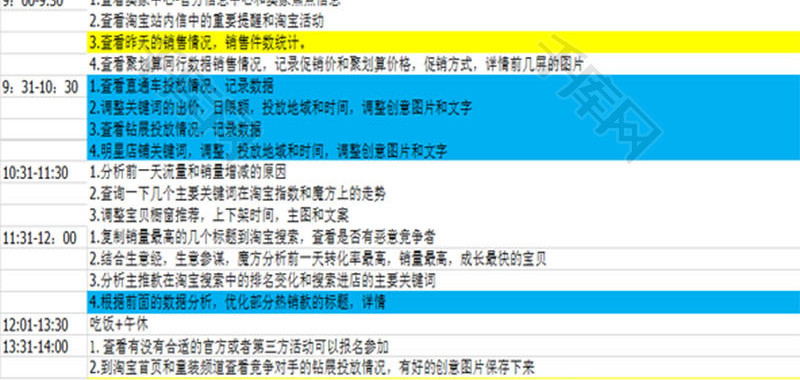 行政管理电商运营每日工作Excel模板