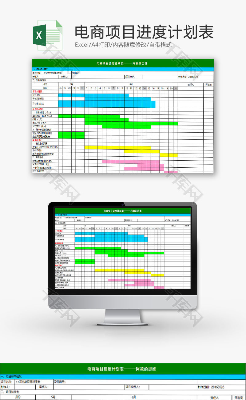 日常办公电商项目进度计划表Excel模板