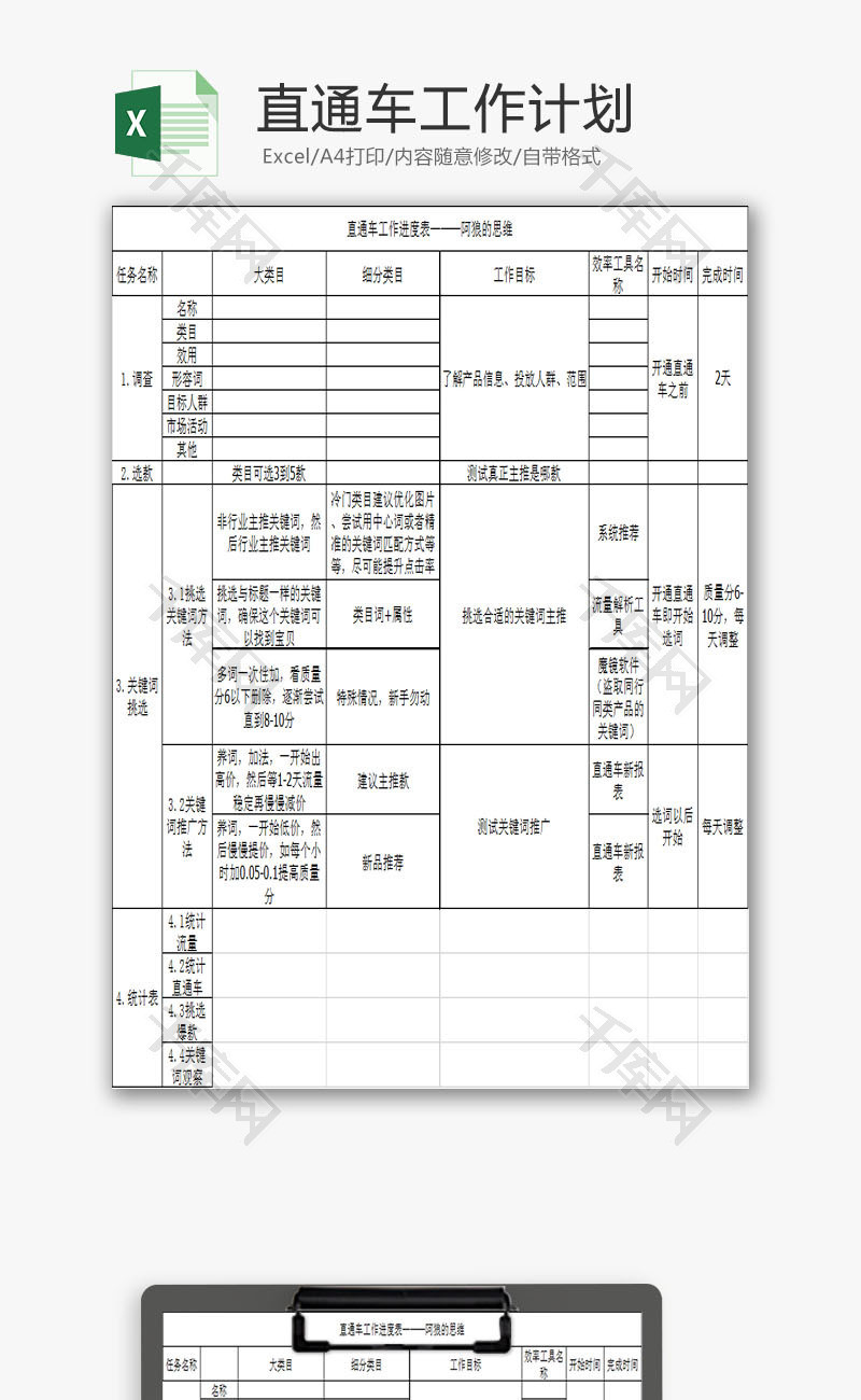 日常办公直通车工作计划Excel模板