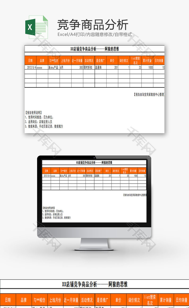 日常办公竞争商品分析Excel模板