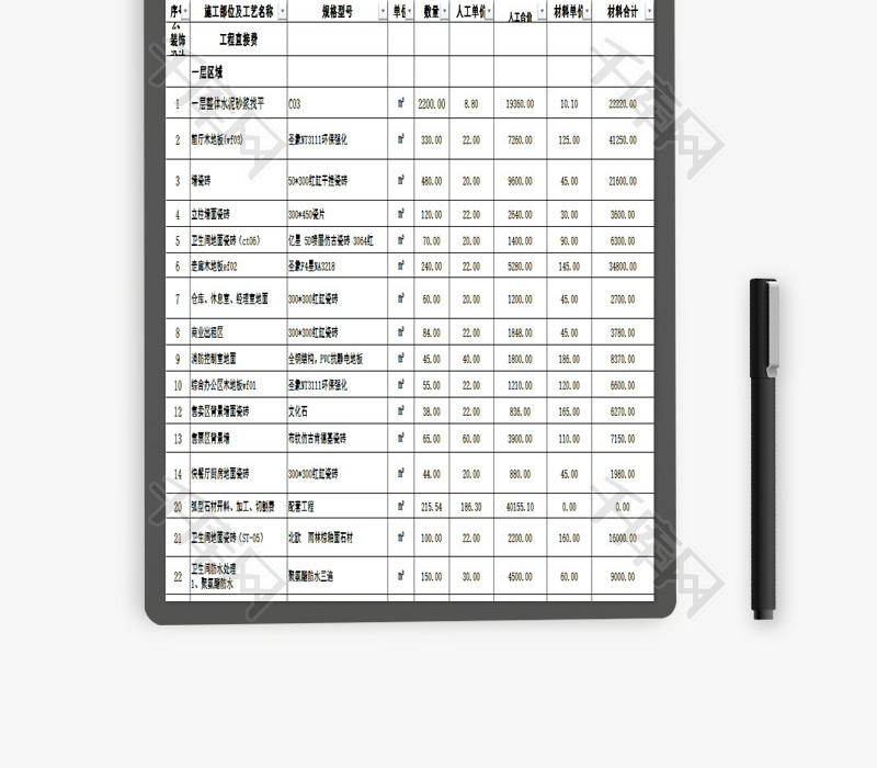 电影城整体装饰工程报价表EXCEL模板