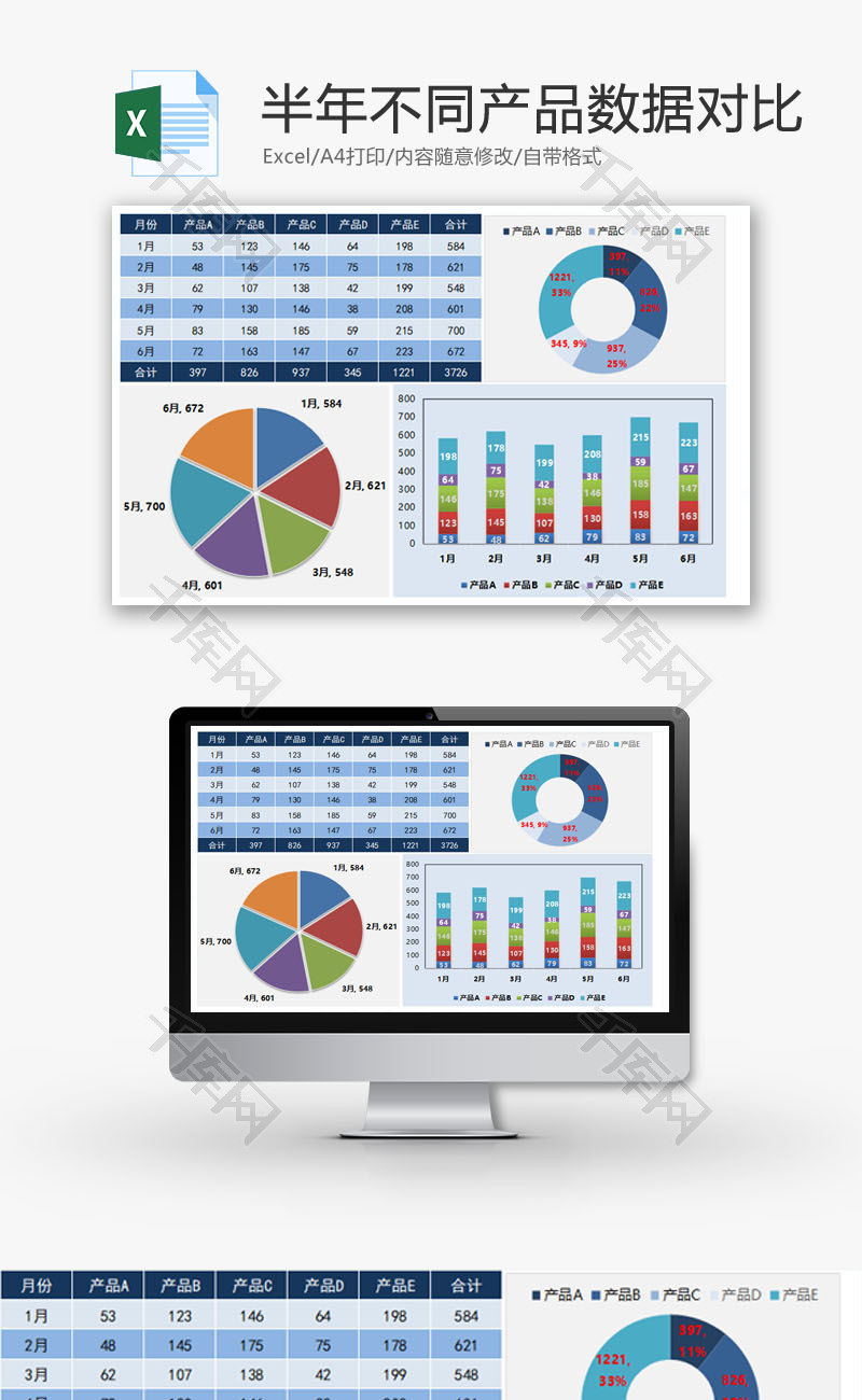半年不同产品数据对比EXCEL模板