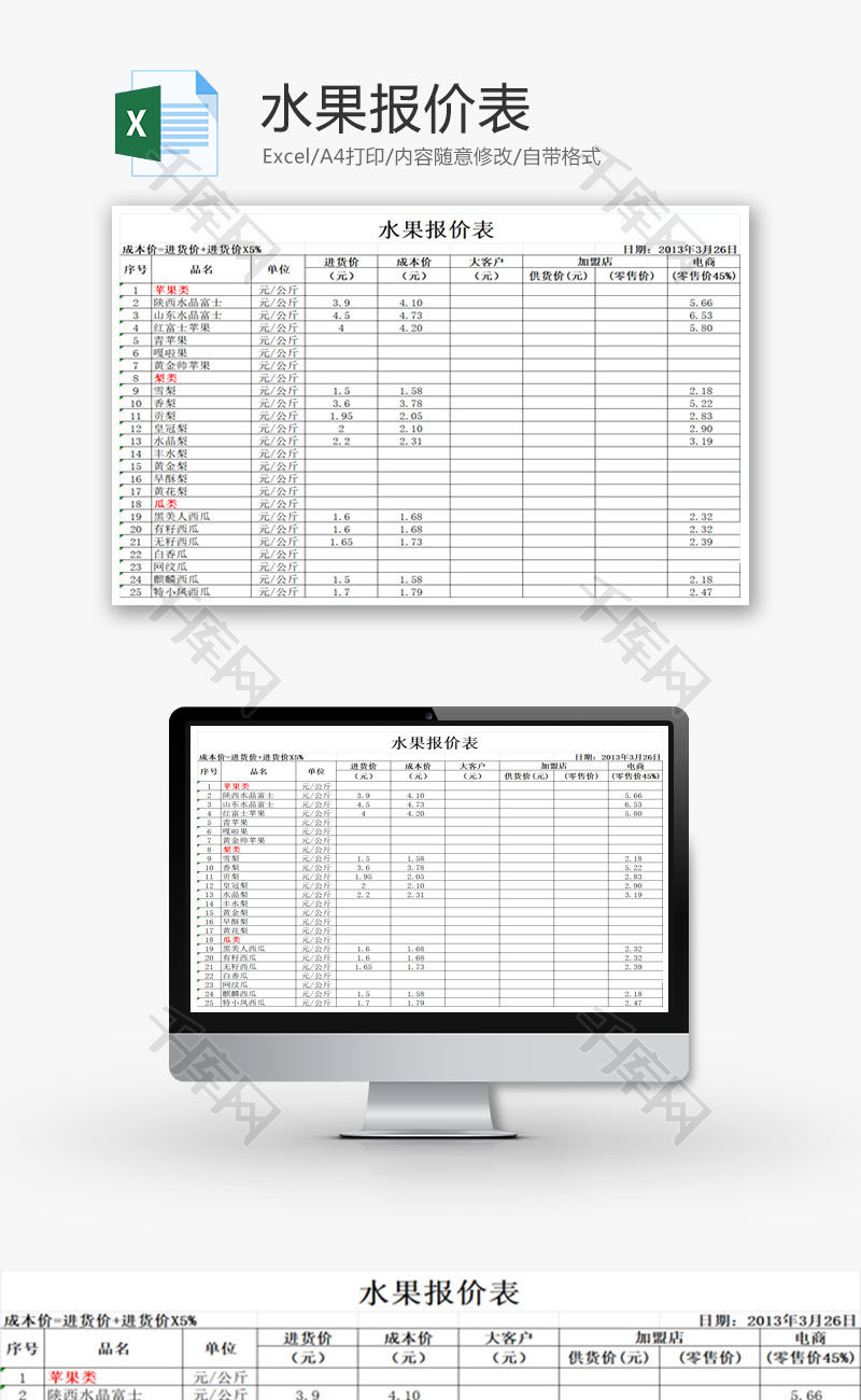 水果报价表EXCEL模板