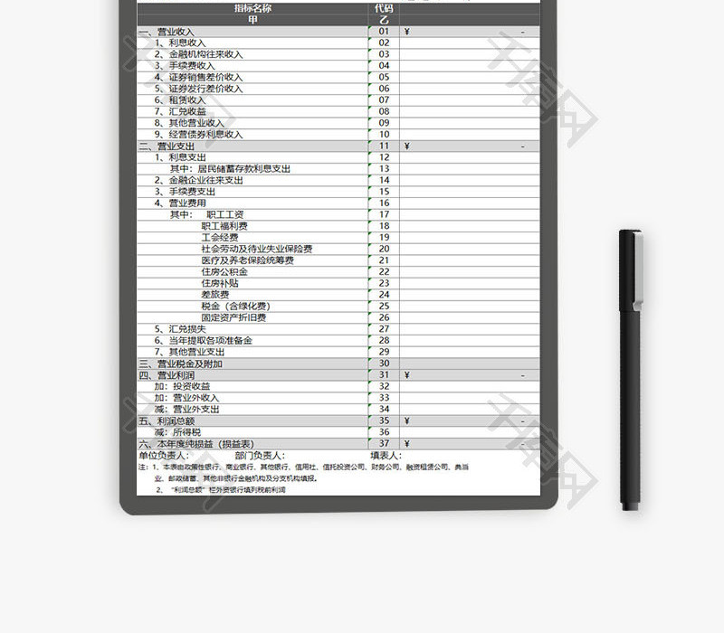 金融银行业通用利润费用表EXCEL模板