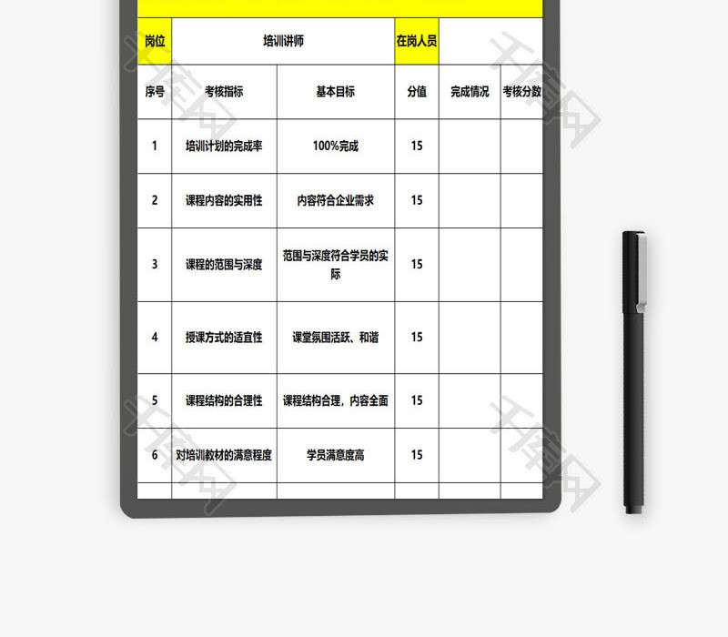 培训讲师专员绩效考核表EXCEL模板