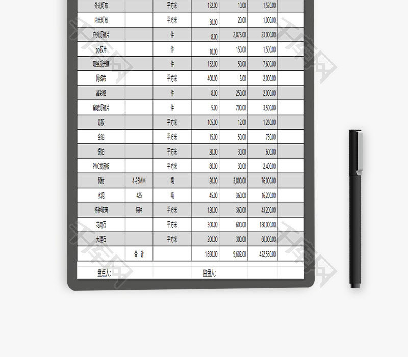 存货盘点表模板Excel模板