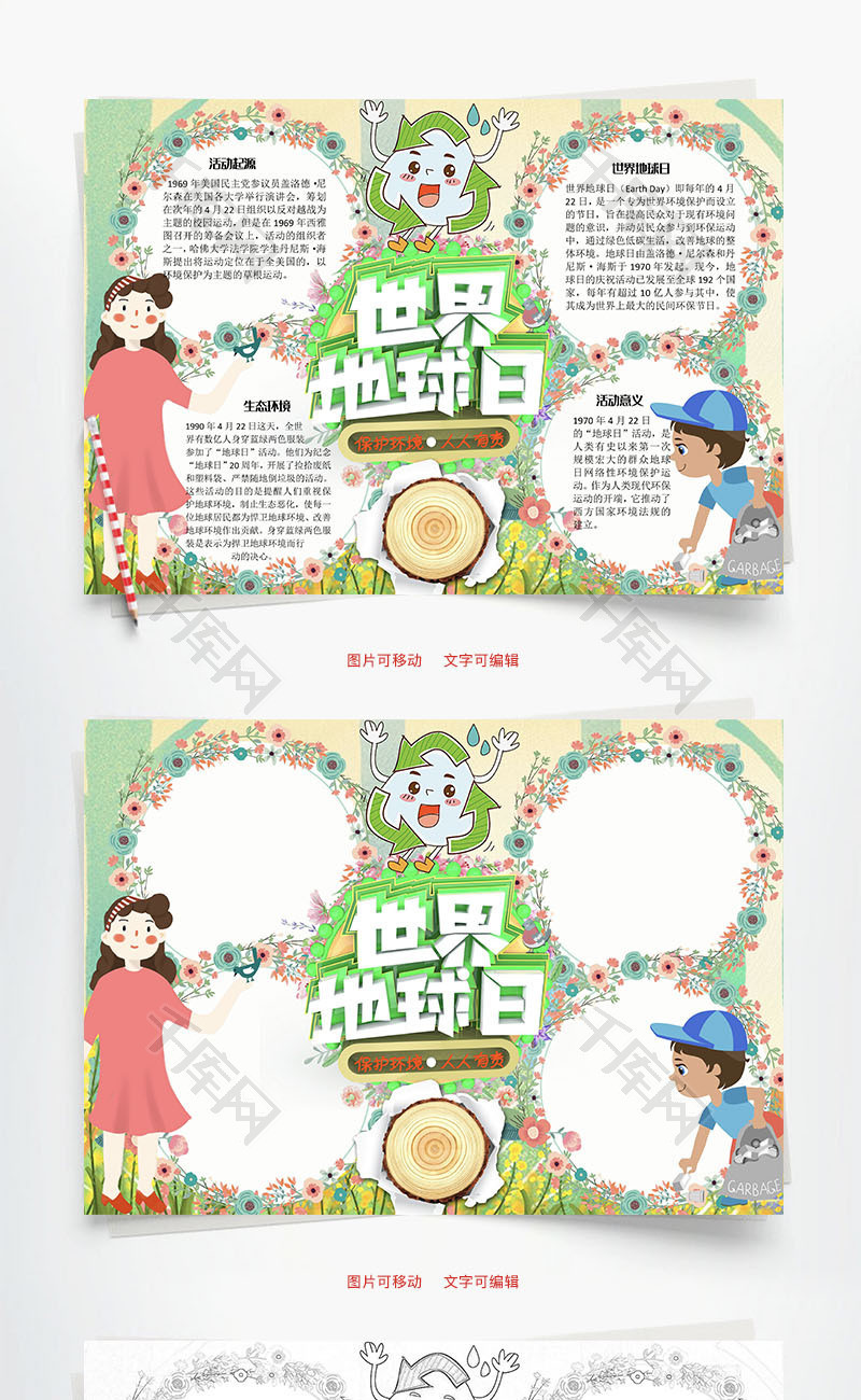 世界地球日保护环境Word手抄报_千库网(手抄报ID:102296)