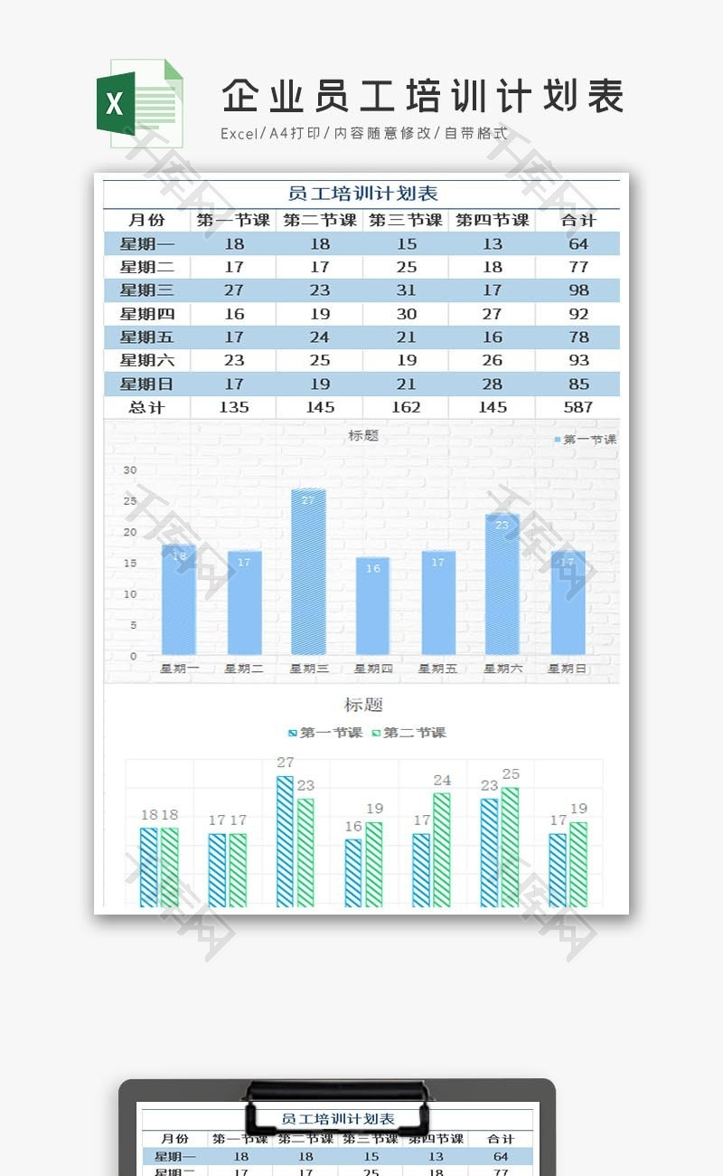 自动生成企业员工培训计划表Excel模板