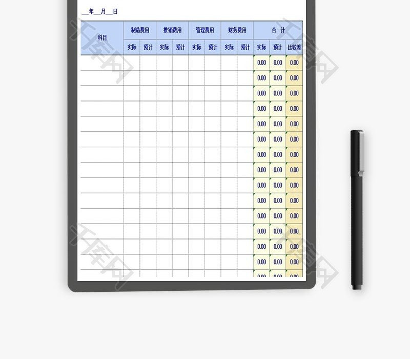 实际费用与预计费用比较表EXCEL模板