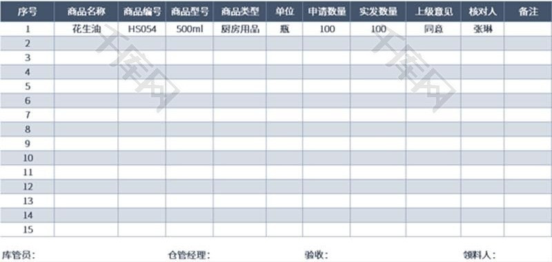 合格产品出库单仓库通用