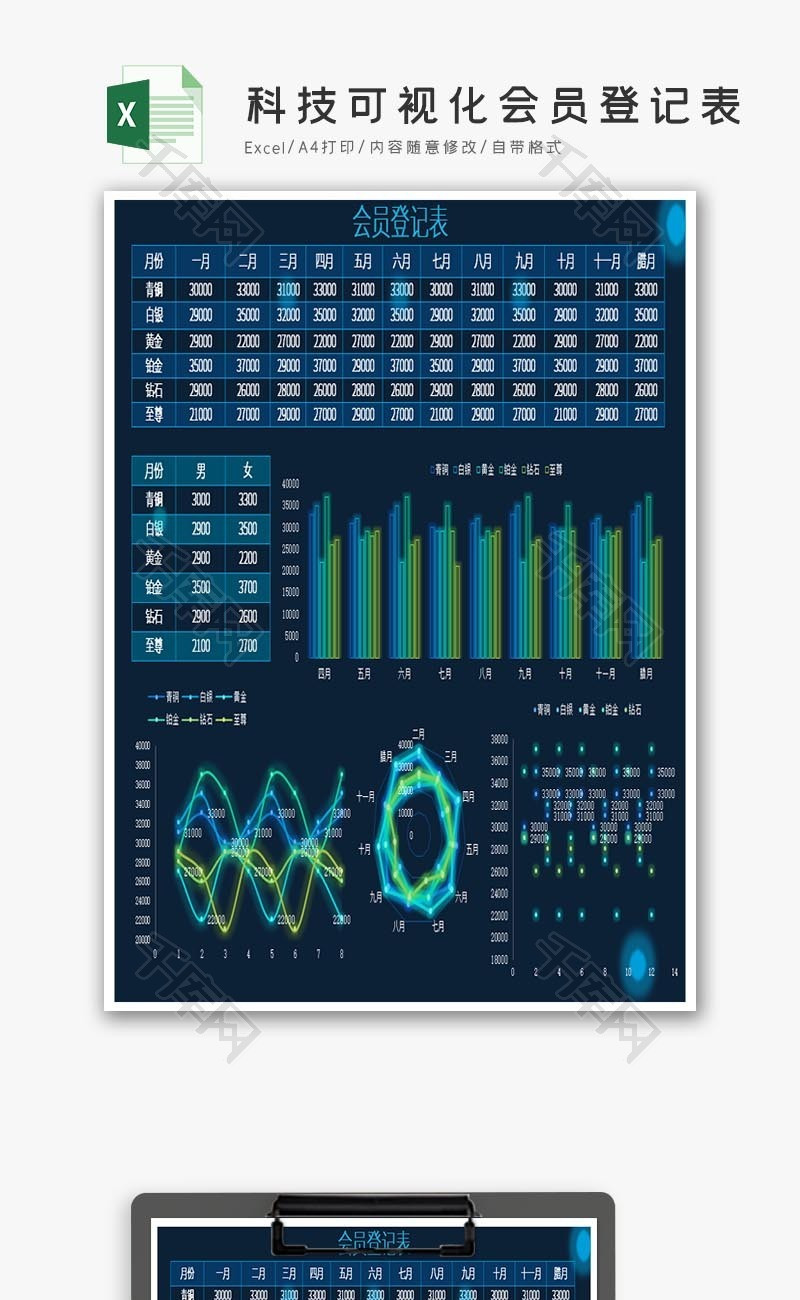 科技可视化会员登记表Excel模板