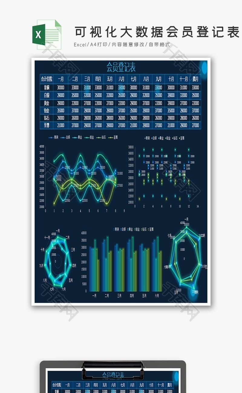 可视化大数据会员登记表Excel模板