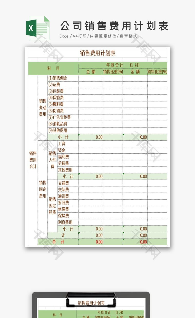 公司销售费用计划表EXCEL模板