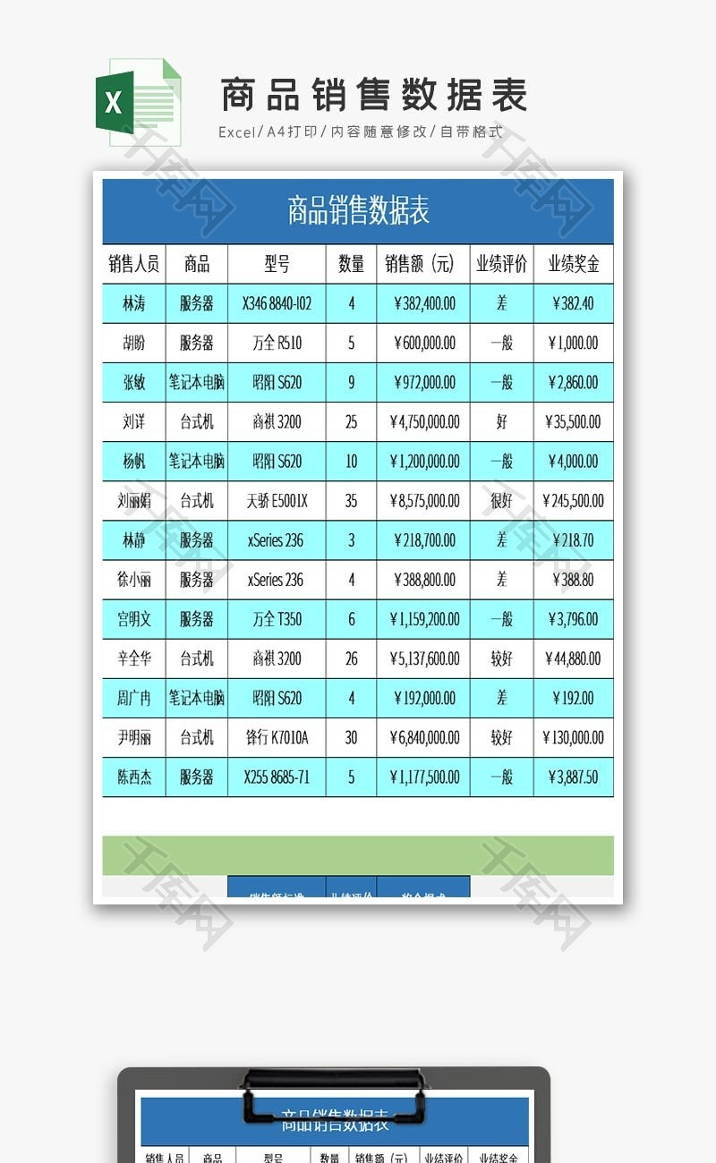 商品销售数据表excel模板