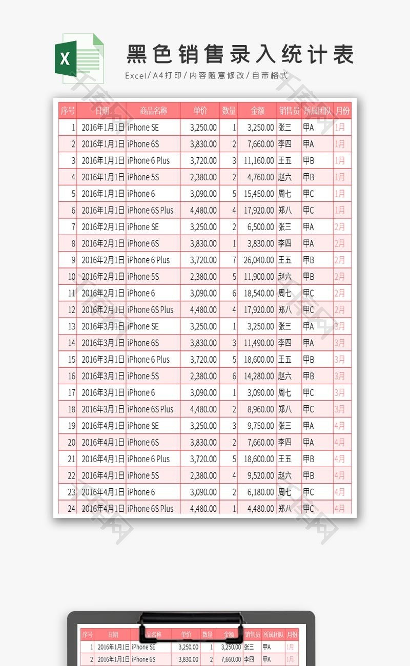 黑色销售录入统计表excel模板