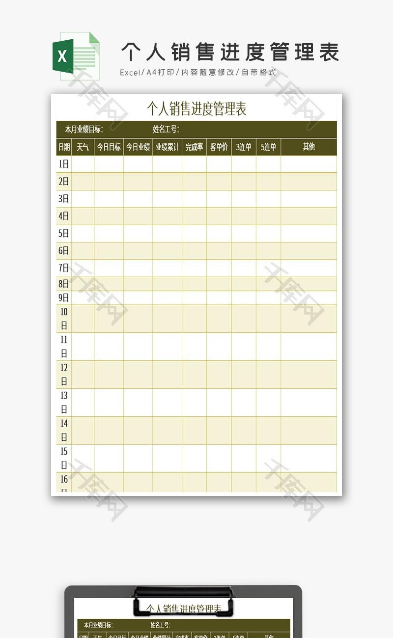 个人销售进度管理表Excel模板