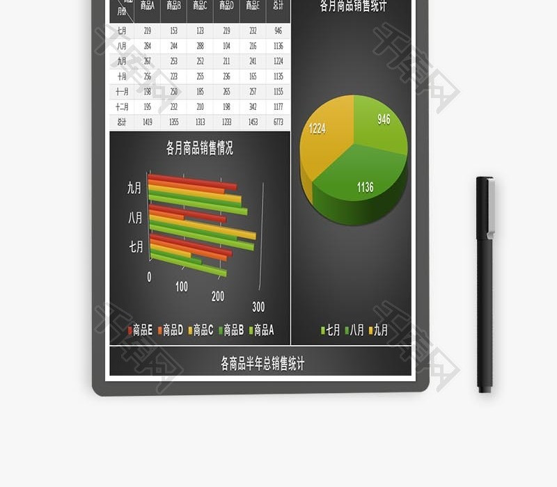黑色半年商品销售情况报告excel模板