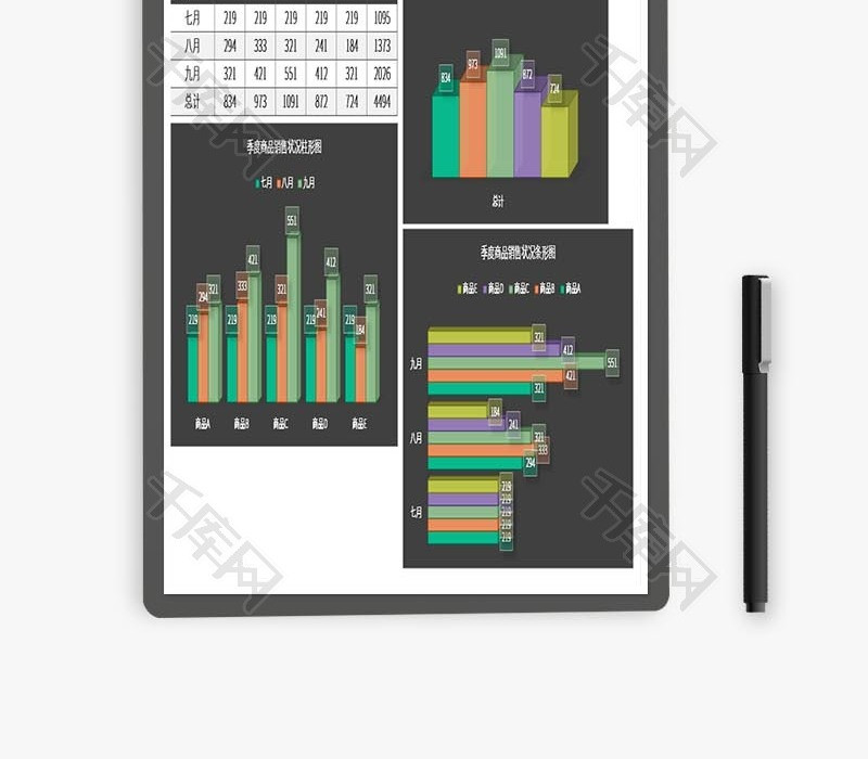 黑色季度商品销售状况分析表Excel模板