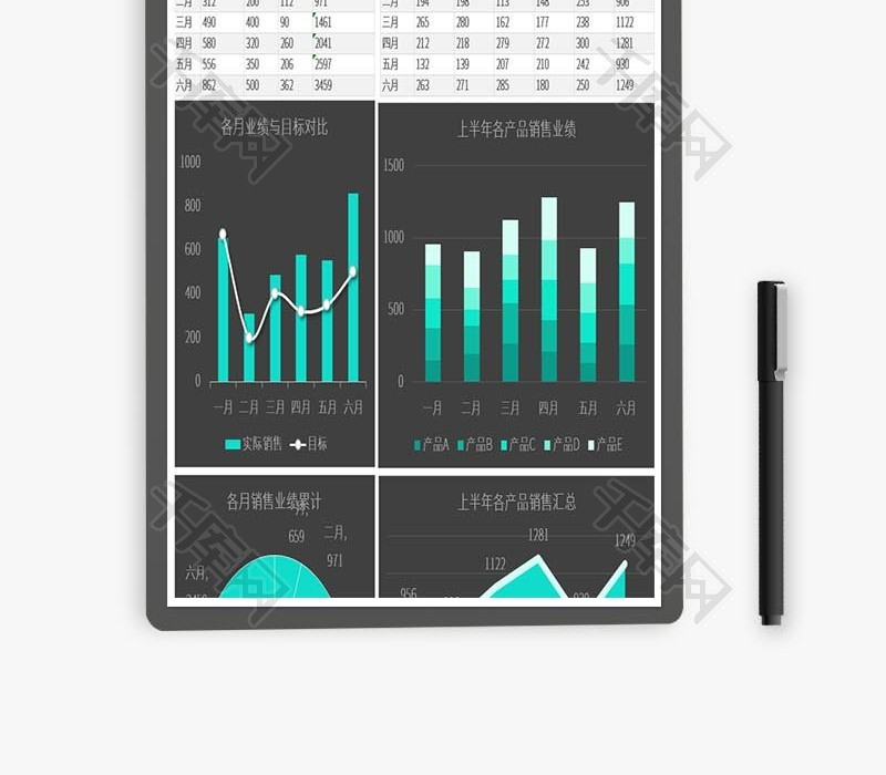 黑色上半年销售业绩分析报告Excel模板