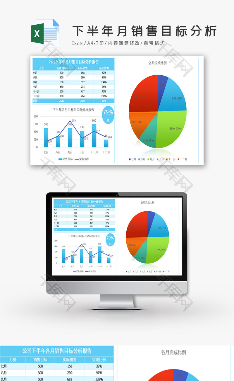 下半年月销售目标分析报告excel模板