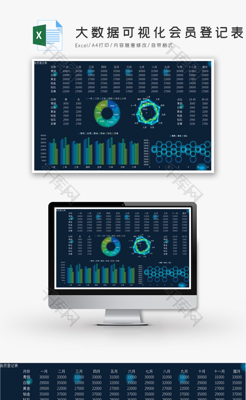 大数据可视化会员登记表Excel模板