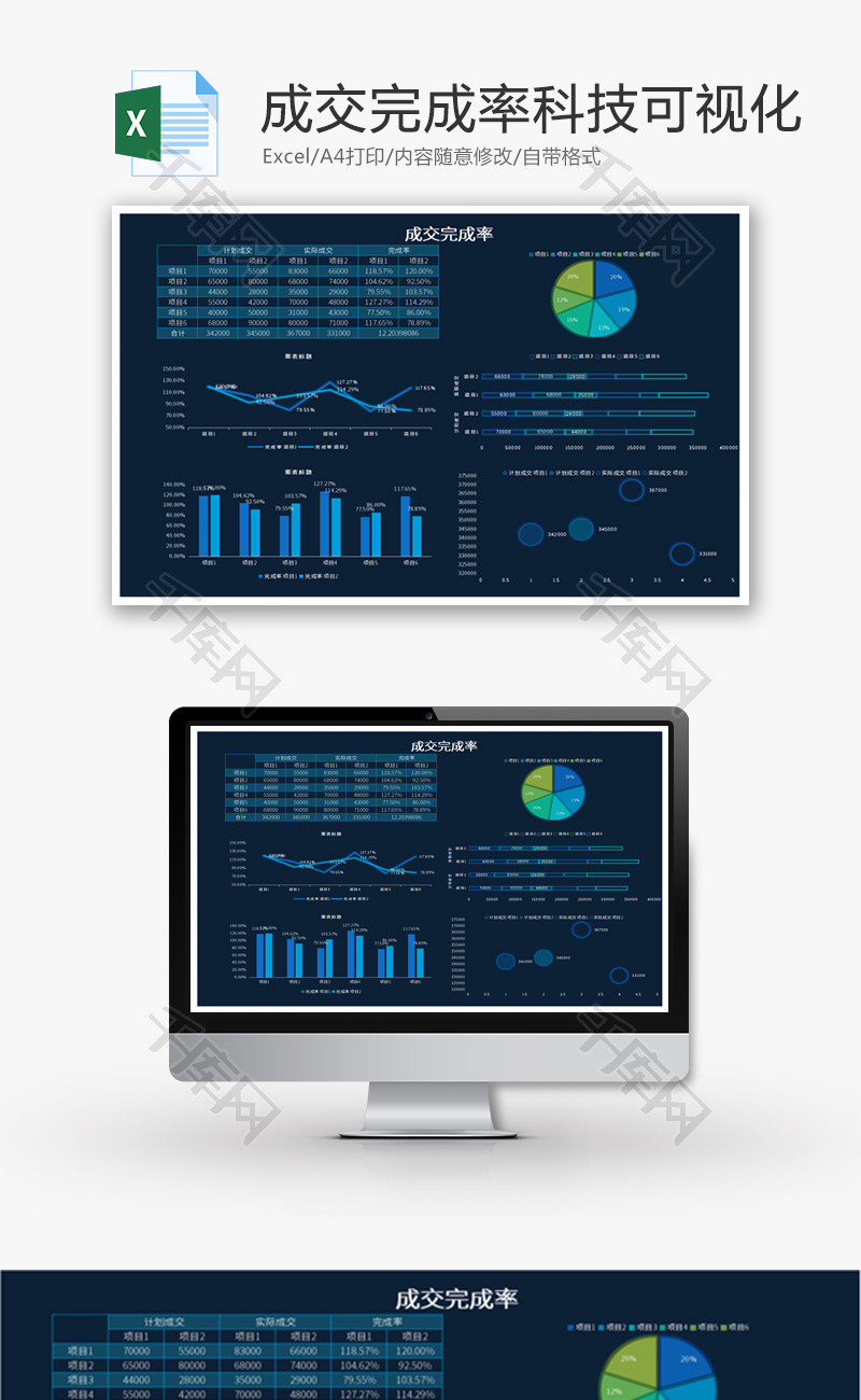 成交完成率科技可视化Excel模板