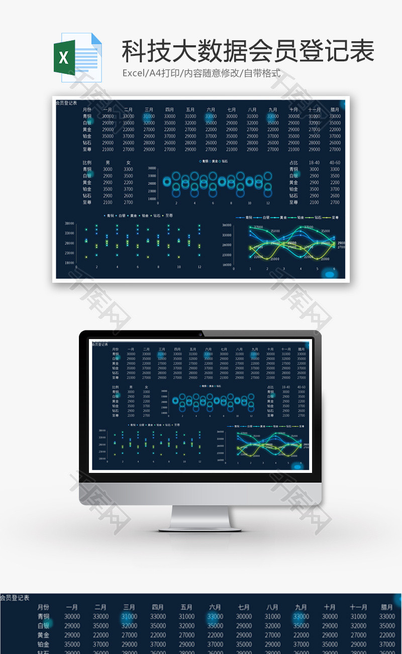 科技大数据会员登记表Excel模板