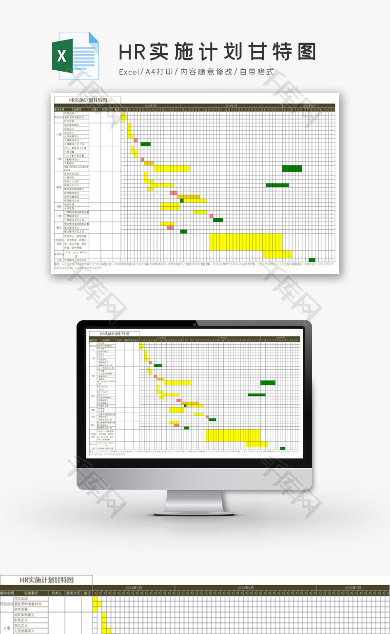 HR实施计划甘特图Excel模板