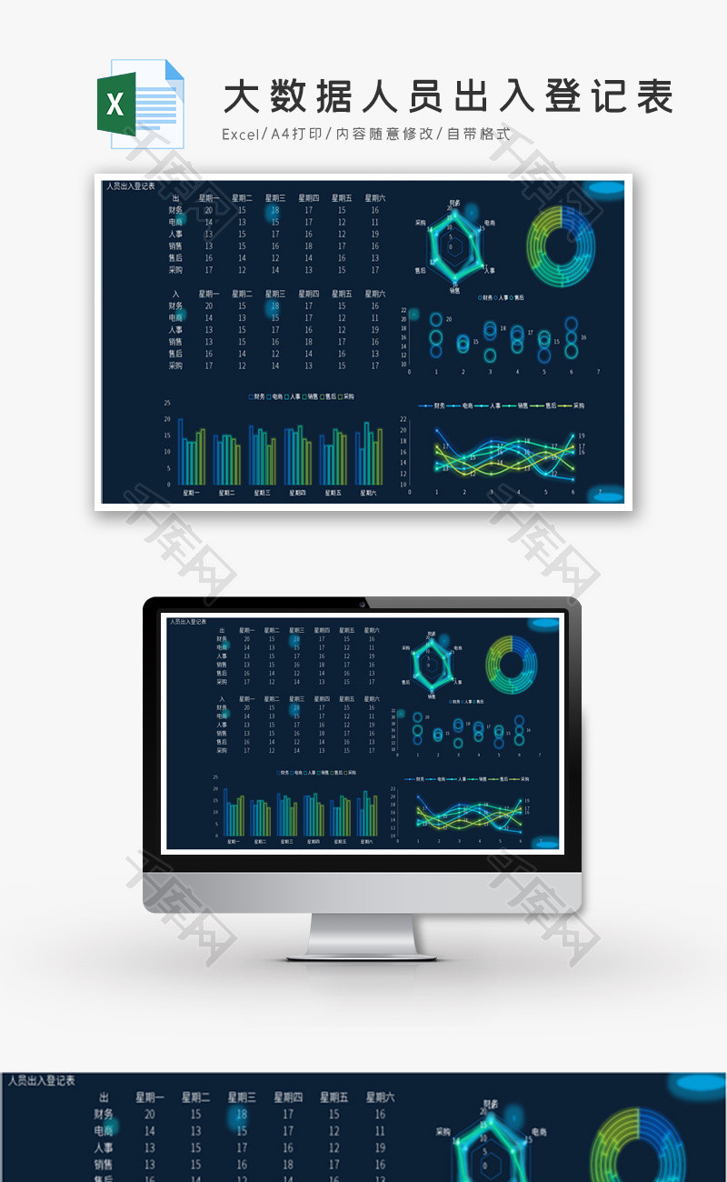 可视化大数据人员出入登记表Excel模板