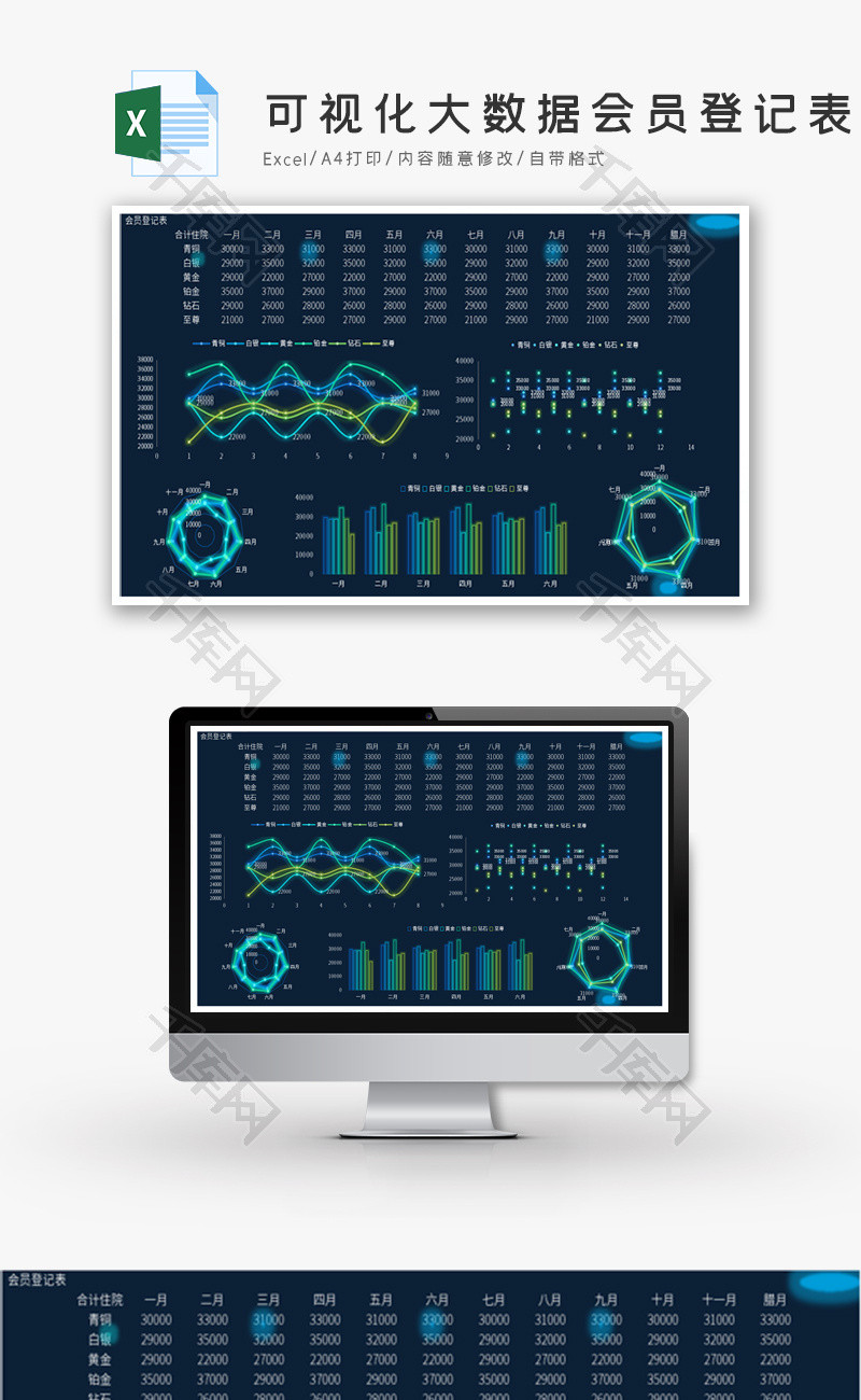 可视化大数据会员登记表Excel模板