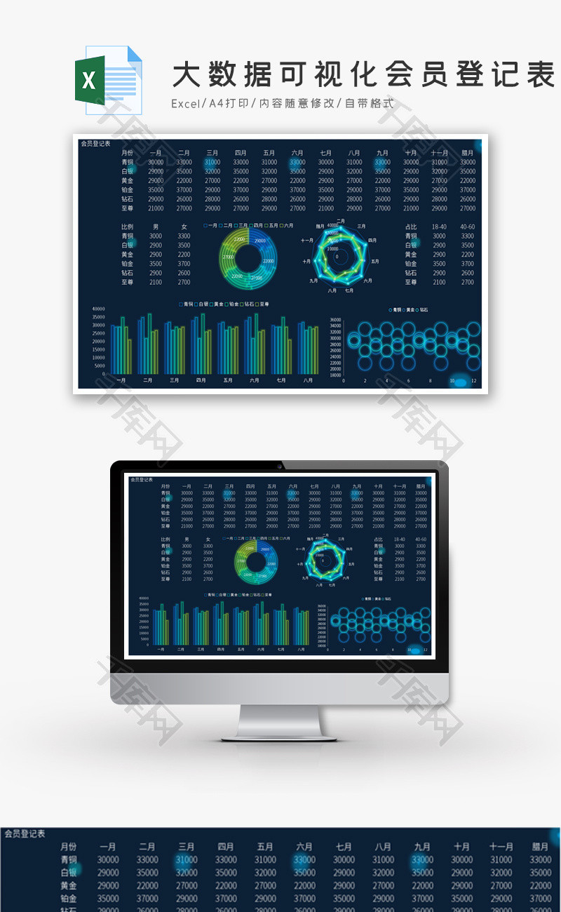 大数据可视化会员登记表Excel模板