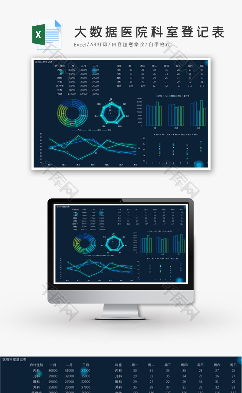 大数据医院科室登记表Excel模板